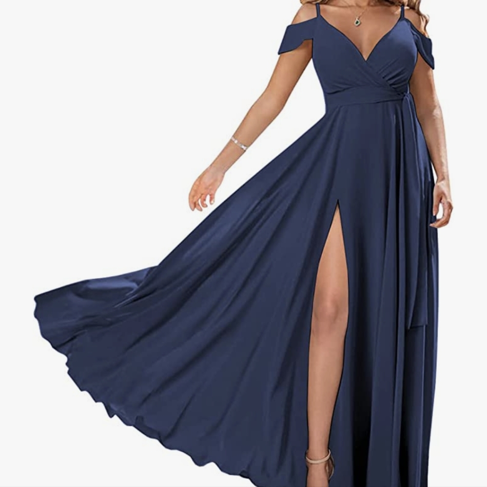 Navy Blue Formal Gown Bridesmaid Dress Chiffon